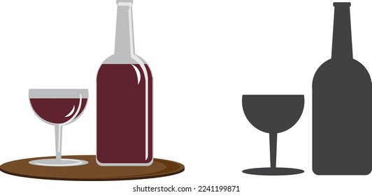 imagen o símbolo o logotipo de la copa y botella de vino tinto