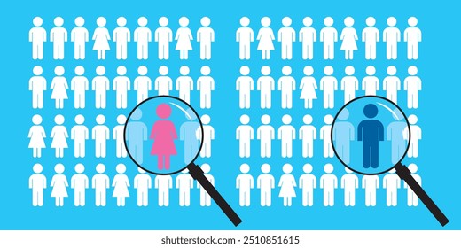 The image symbolizes the focus on selecting or recognizing particular individuals from a crowd, which could represent themes such as recruitment, data analysis, demographic studies, or targeted market