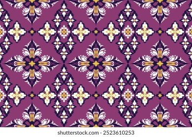 the image is a symmetrical pattern of intricate designs in shades of purple and yellow, featuring floral motifs and geometric shapes.