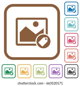 Image tagging simple icons in color rounded square frames on white background