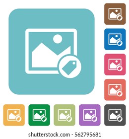 Image tagging white flat icons on color rounded square backgrounds