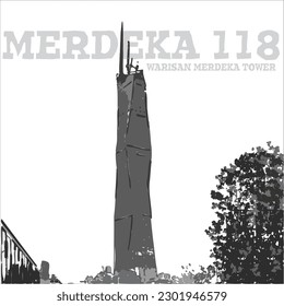 Image of tallest building in Malaysia in black and white color. Merdeka 118.
Suitable design for postcard, creative arts, t shirts design