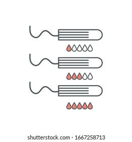 Bild eines Tampons. Online-Bild eines Tampons mit einem Unterschied in der Menge an Blut. Schaltbild.