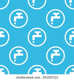 Image of tap with water drop in circle, repeated on blue background