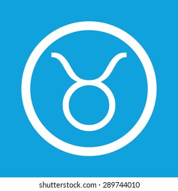 Image of Taurus zodiac symbol in circle, isolated on blue