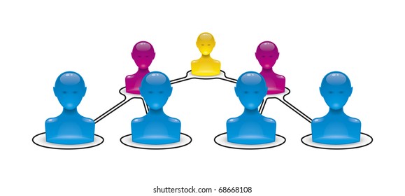 An image of a team graphic with blue, red and yellow people symbols