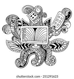 An image of a technology icon - zentangle style.