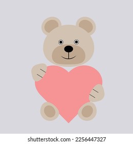 Image of a teddy bear with a huge heart, which he holds with his paws	