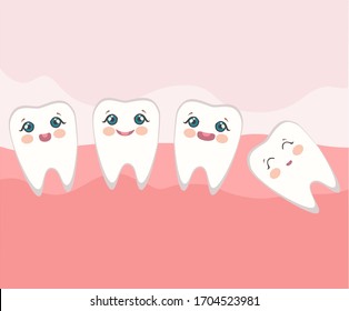 image of teeth in the mouth of a man with cute faces on a pink background.
stock isolated illustration on white background for printing on postcards, websites, shop advertising in cartoon style