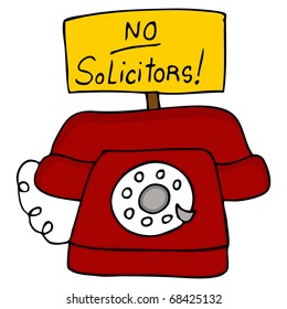 An image of a telephone with a no solicitors sign.