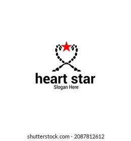 image template of stone arrangement forming a heart in the middle there is a red star, vector symbol logo eps10