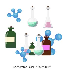 image of test tubes, glass jars on a white background, isolated, chemistry medicine laboratories. the science