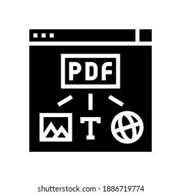 image, text and web site page to pdf file glyph icon vector. image, text and web site page to pdf file sign. isolated contour symbol black illustration