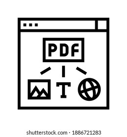 image, text and web site page to pdf file line icon vector. image, text and web site page to pdf file sign. isolated contour symbol black illustration