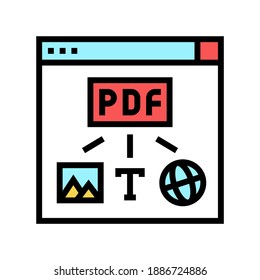 image, text and web site page to pdf file color icon vector. image, text and web site page to pdf file sign. isolated symbol illustration