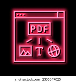 image, text and web site page to pdf file neon light sign vector. image, text and web site page to pdf file illustration
