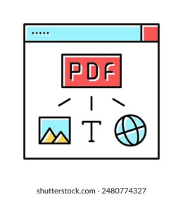 image, text and web site page to pdf file color icon vector. image, text and web site page to pdf file sign. isolated symbol illustration