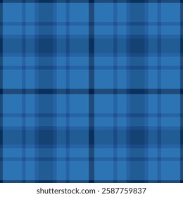 Image textile check fabric, back vector background pattern. International tartan seamless texture plaid in blue and cyan colors palette.