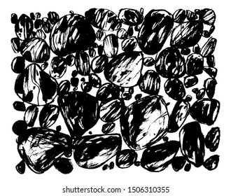 Image of textured stones as a background, hand-made graphics, brush and ink material. Black and white illustration, packaging, design of the Internet and paper publications, branded products.