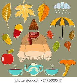  Ein Bild, das die Essenz des Herbstes durch eine Kollektion von Saisonsymbolen einfängt.