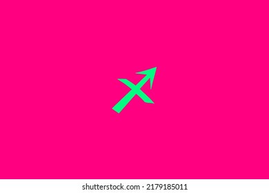 image that depicts in the center a zodiac sign on a pink background and a sea water subject, in this case the sign is Sagittarius