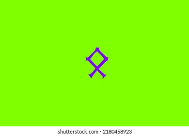 image that depicts a rune in the center on a green background and a purple subject, in this case the rune is Othila