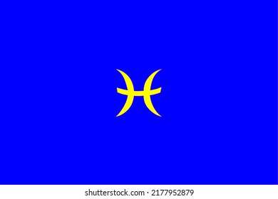 image that depicts a zodiac sign in the center on a blue background and a yellow subject, in this case the sign is Pisces