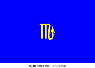 image that depicts a zodiac sign in the center on a blue background and a yellow subject, in this case the sign is Scorpio