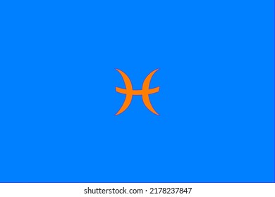 image that depicts a zodiac sign in the center on a celestial background and orange subject, in this case the sign is Pisces