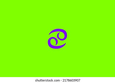 image that depicts a zodiac sign in the center on a green background and a purple subject, in this case the sign is Cancer