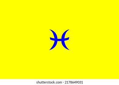 image that depicts a zodiac sign in the center on a yellow background and a blue subject, in this case the sign is Pisces