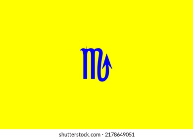 image that depicts a zodiac sign in the center on a yellow background and a blue subject, in this case the sign is Scorpio