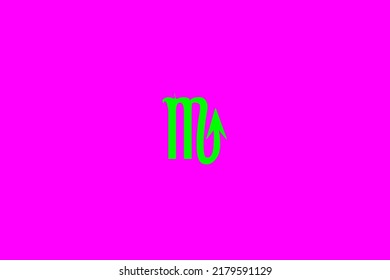 image that depicts a zodiac sign in the center on a fuchsia background and a green subject, in this case the sign is Scorpio