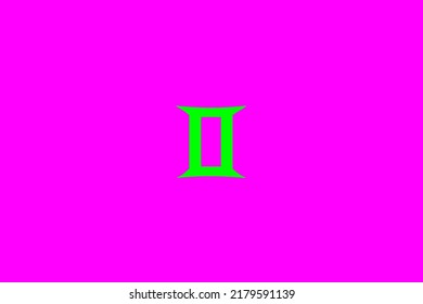 image that depicts a zodiac sign in the center on a fuchsia background and a green subject, in this case the sign is Gemini