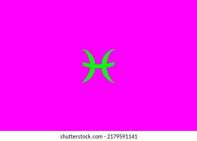 image that depicts a zodiac sign in the center on a fuchsia background and a green subject, in this case the sign is Pisces