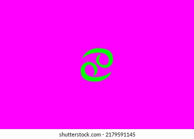 image that depicts a zodiac sign in the center on a fuchsia background and a green subject, in this case the sign is Cancer