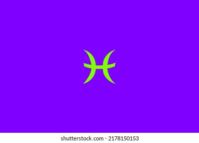 image that portrays a sign of the zodiac in the center of it on a purple background and a green subject, in this case the sign is Pisces