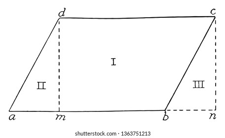 An image that shows perpendiculars. parallelogram is a four-sided plane with opposite sites that are equal and parallel, vintage line drawing or engraving illustration.