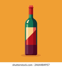 In the image, there is a wine bottle with a red cap on a yellow background