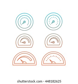 Image thermometer icons are drawn in a linear style, a device for measuring temperature. Various types of electronic thermometers. infrared, liquid, measuring body temperature, food, environment.