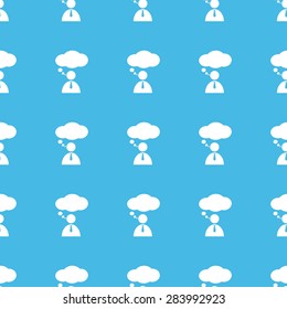 Image of thinking person, repeated in straight lines on blue background