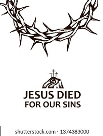 image of thorn crown with golgotha isolated on white background 