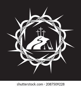 image of thorn crown with golgotha isolated on black background 