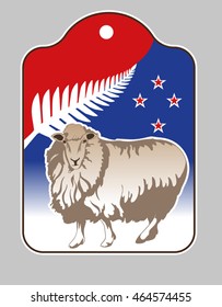 Image thoroughbred birds on New Zealand flag on the label for the export of 
wool