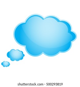 Image of three bright blue clouds on a white background