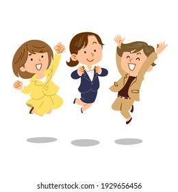 The image of Three businessmen to jump