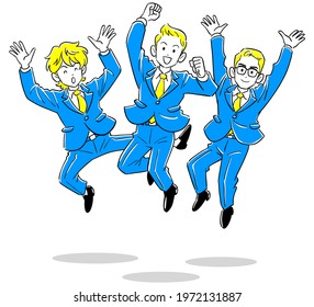 The image of Three businessmen to jump