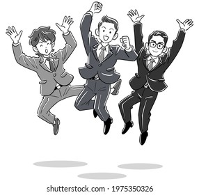 The image of Three businessmen to jump