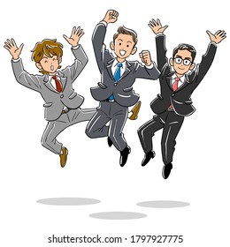 The image of Three businessmen jumping