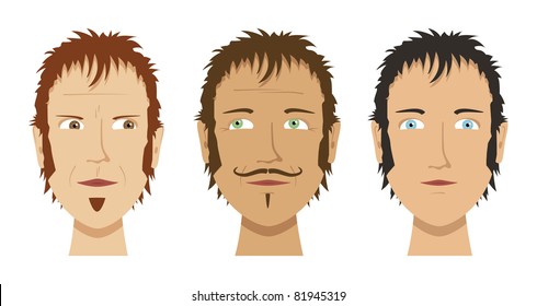Uma imagem de três rostos masculinos diferentes